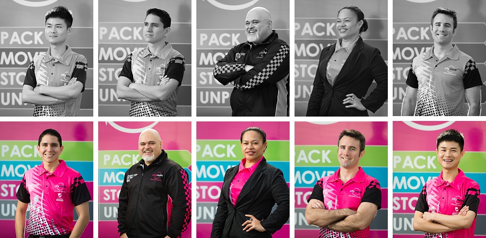 Profile photographs of Citymove staff in uniform in Mascot Sydney