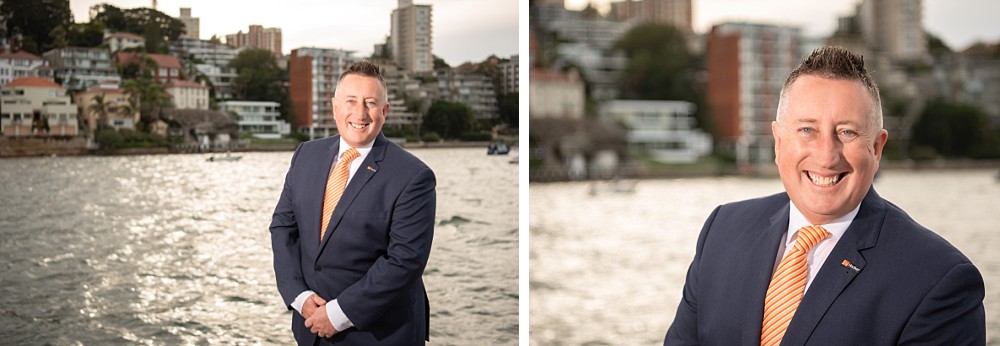 Professional Real Estate Headshots at Double Bay at sunset