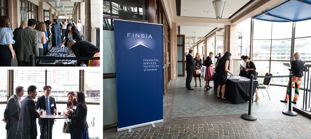 Guests outside FINSIA Signature Event Leading Change at Dockside Darling Harbour