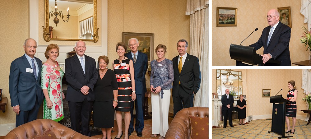 LFA Board Tony Hyams & partner, Sir Peter Cosgrove & Lady Cosgrove, LFA Chair Christine Jenkins & partner, LFA CEO Heather Allan & partner at Admiralty House