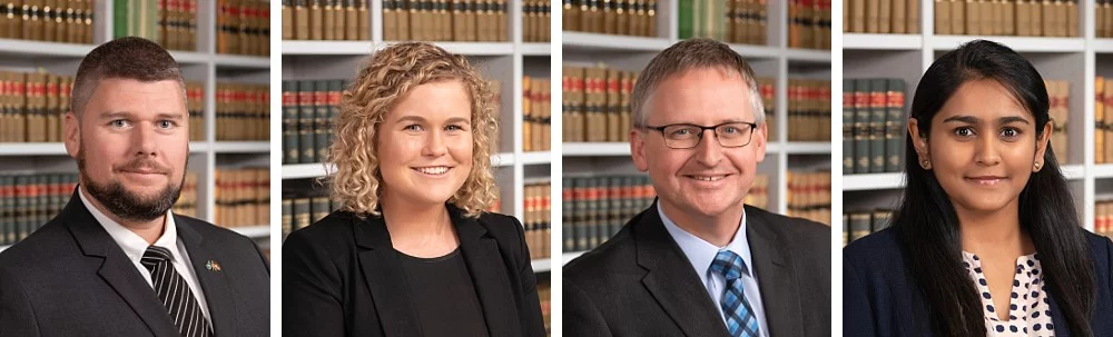 Lawyer headshots in front of bookshelf in Sydney Law Office