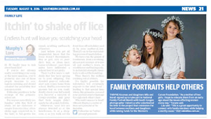 Newspaper article titled 'Family portraits help others' from Southern Courier 20160809